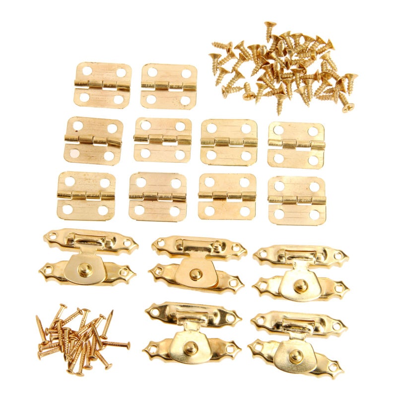 Dophee 5Pcs Retro Design Decorative Cabinet Jewelry Box Wooden Box Latch Hasps Buckle and 10Pcs Vintage Bronze Hinges and 60 Screws-Gold - Image 1